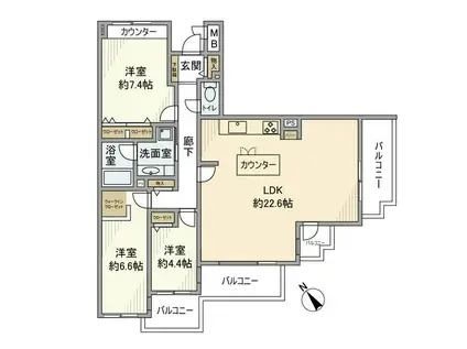 ヴィルヌーブ鷺沼1番館(3LDK/2階)の間取り写真