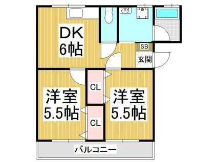 ハッコーハウス(2DK/3階)の間取り写真
