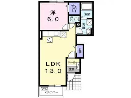 ＪＲ常磐線 羽鳥駅 徒歩6分 2階建 築11年(1LDK/1階)の間取り写真