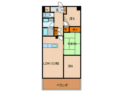サウスビン(3LDK/4階)の間取り写真