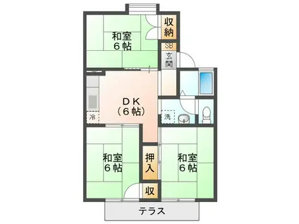 セジュールHANANO B(3DK/1階)の間取り写真