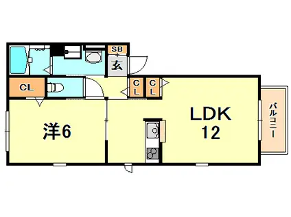 グランハイツ摩耶(1LDK/1階)の間取り写真