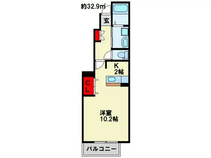 フェリーチェ(1K/1階)の間取り写真