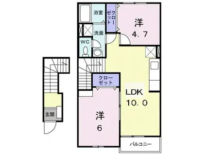 グレートガーデン・藤崎III(2LDK/2階)の間取り写真