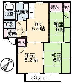 ディアス南幸 C棟(3DK/2階)の間取り写真