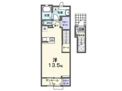 アドラブールD(ワンルーム/2階)の間取り写真