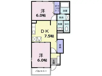 プレーリーベルII(2DK/1階)の間取り写真