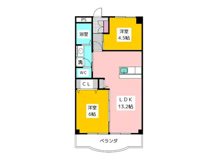 清水マンション2号棟(2LDK/2階)の間取り写真