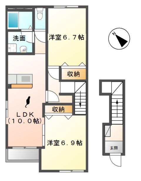 サンモールヤマト(2LDK/2階)の間取り写真