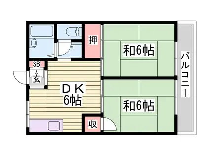 鍬田ハイツIII(2DK/2階)の間取り写真