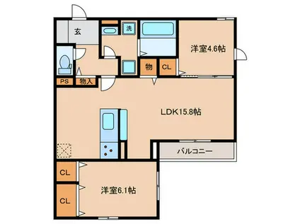 クラシスト甲子園一番町II(2LDK/2階)の間取り写真