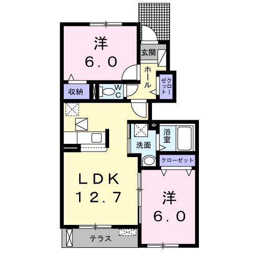 シェーヌII(2LDK/1階)の間取り写真