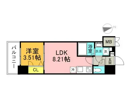 S-RESIDENCE観音公園ALORIA(1LDK/13階)の間取り写真
