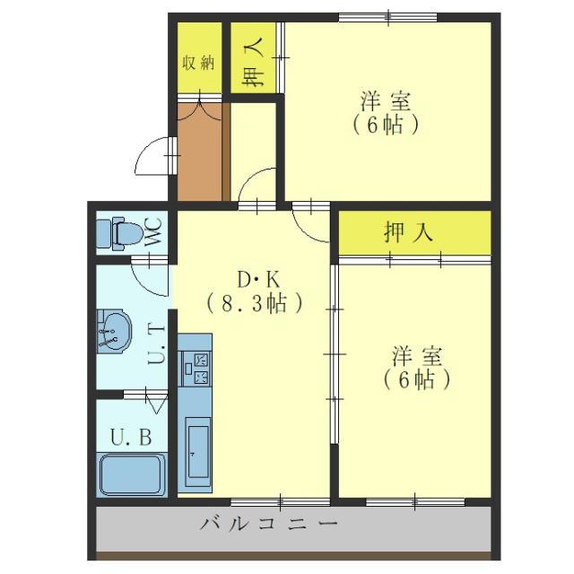 ヴィラナリー函館4号棟(2LDK/2階)の間取り写真