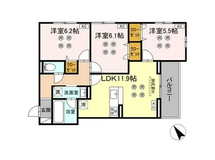 D-KISARIA WII(3LDK/3階)の間取り写真