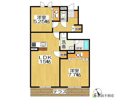 リッツハウス A棟(2LDK/1階)の間取り写真