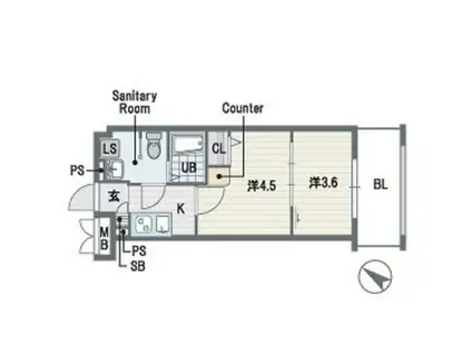 エフ・パルク天神南(2K/4階)の間取り写真