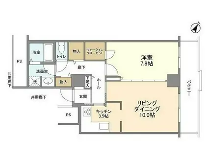 トルナーレ日本橋浜町(1LDK/35階)の間取り写真