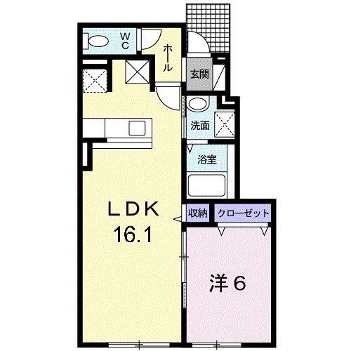 リヴィエールIII(1LDK/1階)の間取り写真