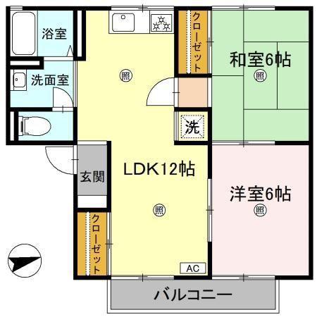 セジュールかもべ(2LDK/2階)の間取り写真