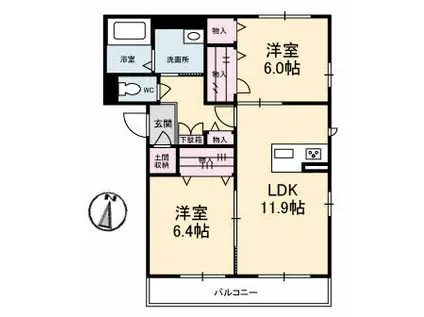 ベレオ新蔵(2LDK/2階)の間取り写真