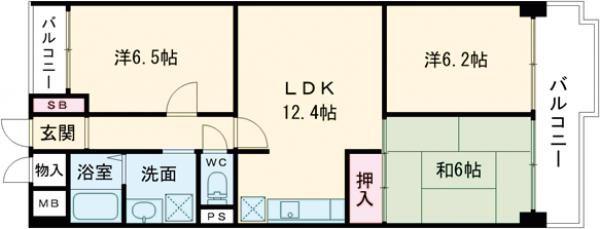 オーブラン学園前(3LDK/2階)の間取り写真
