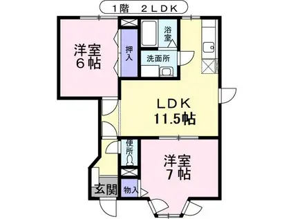 フラワータウン亀山II(2LDK/1階)の間取り写真