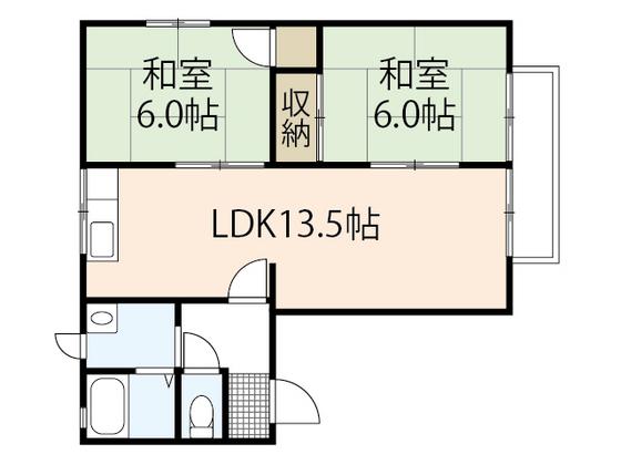 ハートフルヘサカ(2LDK/2階)の間取り写真