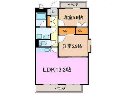 シャルマンナルミ(2LDK/2階)の間取り写真