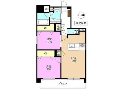 アリービオ東口(2LDK/4階)の間取り写真