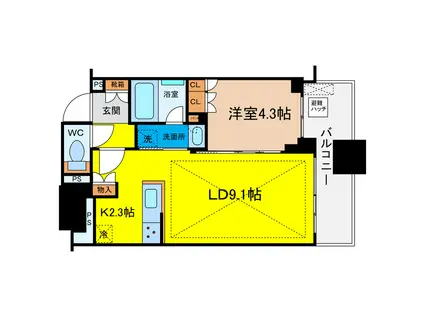 シティタワー大阪本町(1LDK/15階)の間取り写真