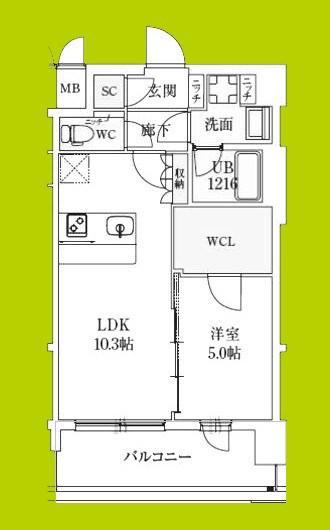 スプランディッド弁天町ウエスト(1LDK/7階)の間取り写真