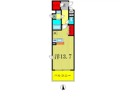 フォンテーヌ(ワンルーム/6階)の間取り写真
