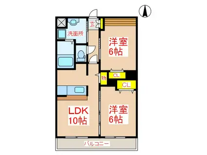 サザンクロス(2LDK/2階)の間取り写真