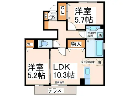 セジュール池亀町A棟(2LDK/1階)の間取り写真