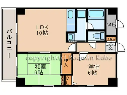ウィステリア明石(2LDK/11階)の間取り写真