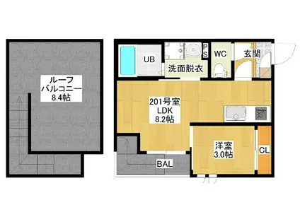 GRANDTIC大曽根北(1LDK/2階)の間取り写真