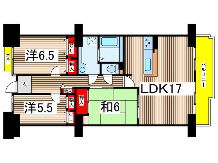 サザンヒル八事 1号棟(3LDK/7階)の間取り写真