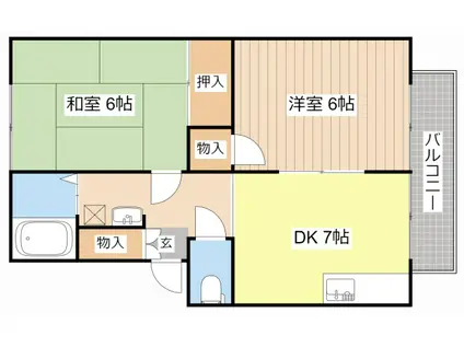 ハイツ東江(2DK/2階)の間取り写真