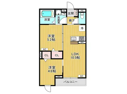 アビタシオン広瀬米ケ袋(2LDK/1階)の間取り写真