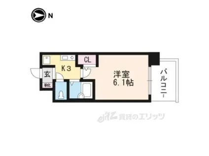 プレサンス京都四条烏丸(1K/9階)の間取り写真