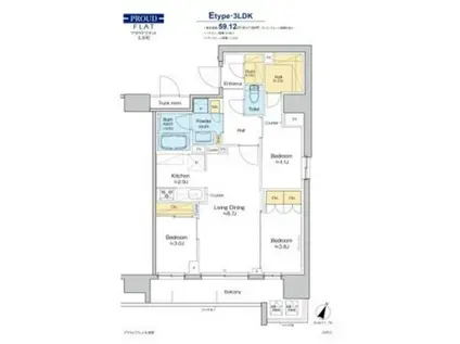 プラウドフラット大井町(3LDK/14階)の間取り写真