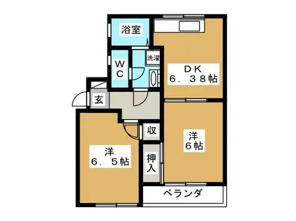 ファンタジーC棟(2DK/1階)の間取り写真