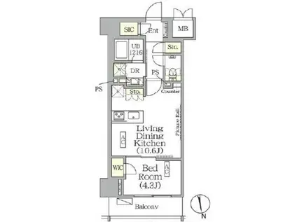 ザ・パークハビオ神楽坂レジデンスサウス(1LDK/8階)の間取り写真