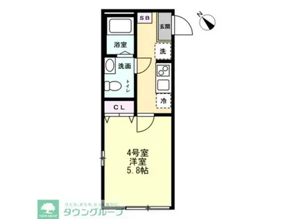 アルファ井土ヶ谷(1K/1階)の間取り写真