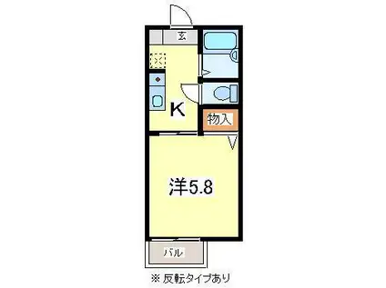 ウィスタリア肴町A(1K/1階)の間取り写真