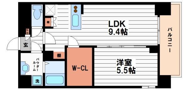 パークス堺筋本町(1LDK/9階)の間取り写真