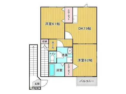 イースト・ブリーズB(2DK/2階)の間取り写真