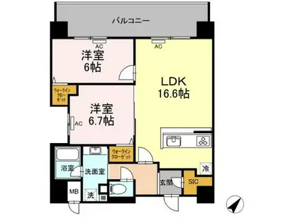 ALOFTII 701(2LDK/7階)の間取り写真