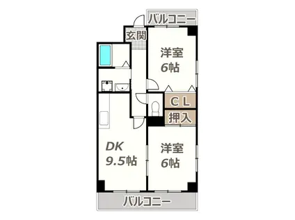 ハチブセ帝塚山(2DK/6階)の間取り写真